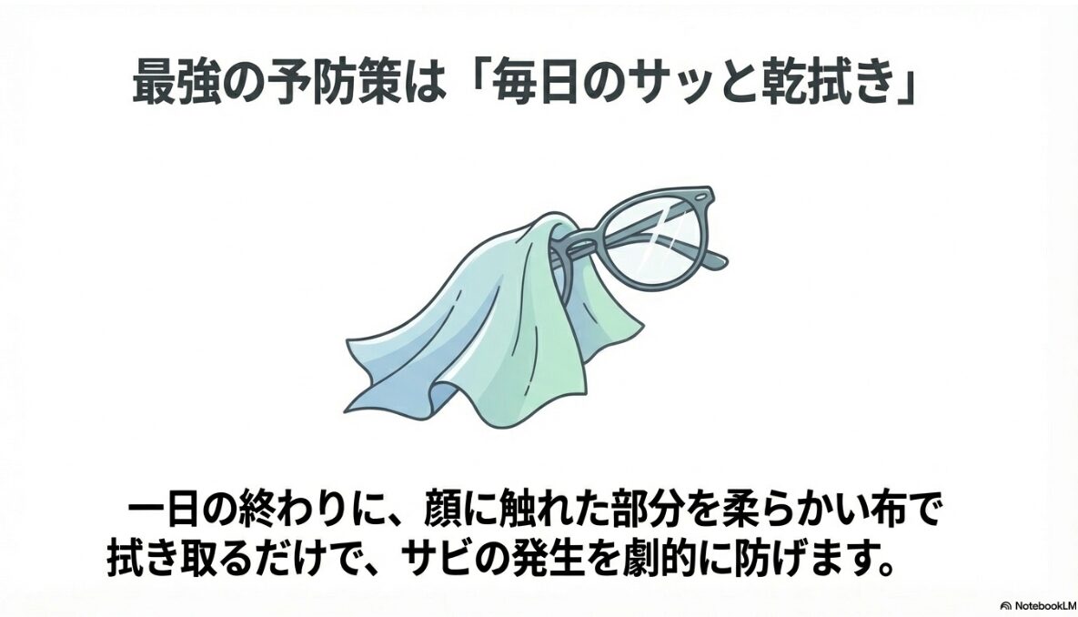 眼鏡 鼻あて 緑　毎日の手入れで緑の錆の発生を防止2