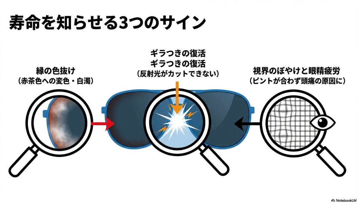 偏光 レンズ 寿命　偏光レンズの寿命の見分け方とサイン