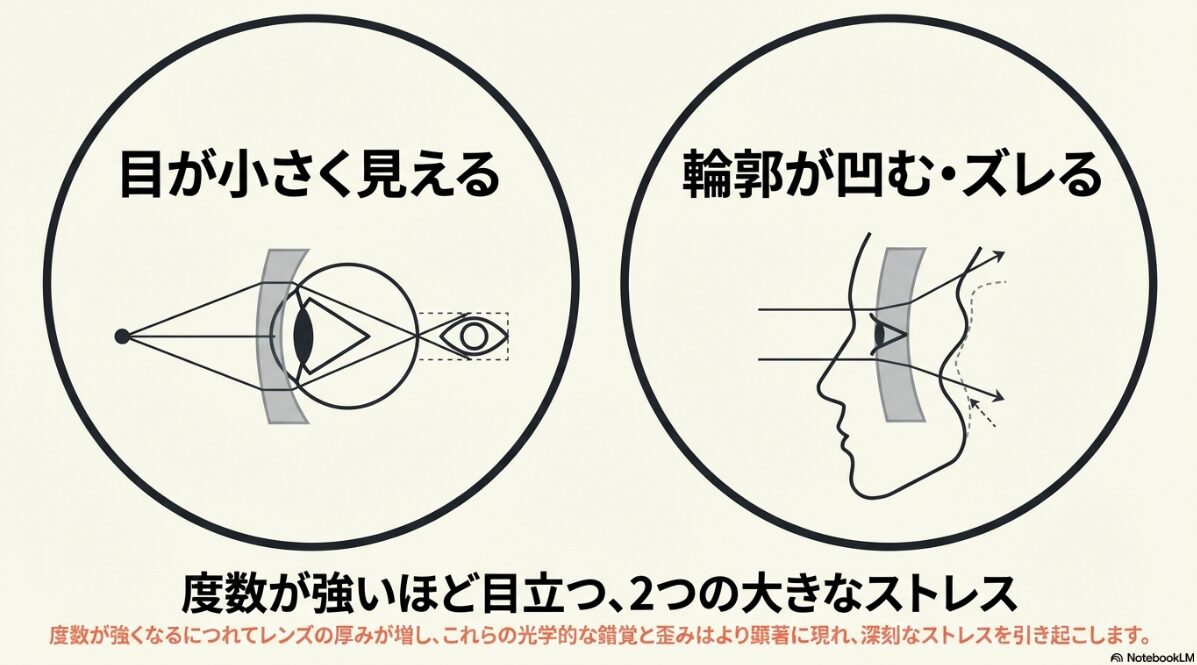 眼鏡 目が小さくなる レンズ 薄く　凹レンズ特有の「すり鉢状」の構造