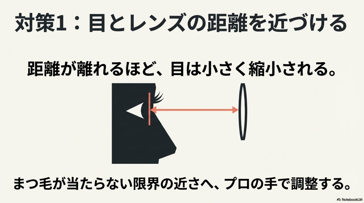 眼鏡 目が小さくなる レンズ 薄く　目とレンズの距離が縮小率を決める