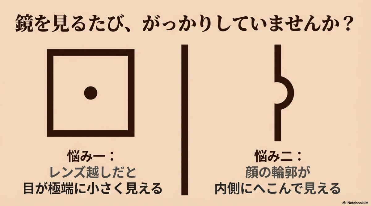JINS 目が小さく ならない レンズ 口コミ　凸レンズ（虫眼鏡）との決定的な構造の違い