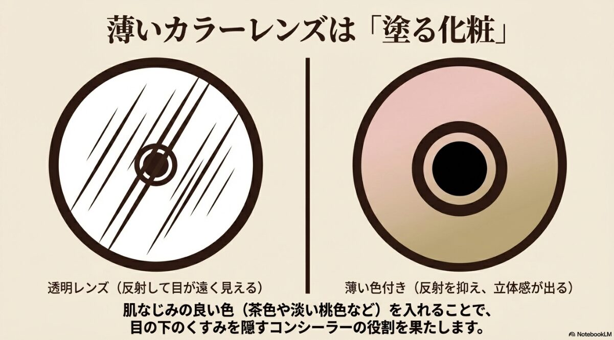 JINS 目が小さく ならない レンズ 口コミ　カラーレンズ併用で目元の印象を強調