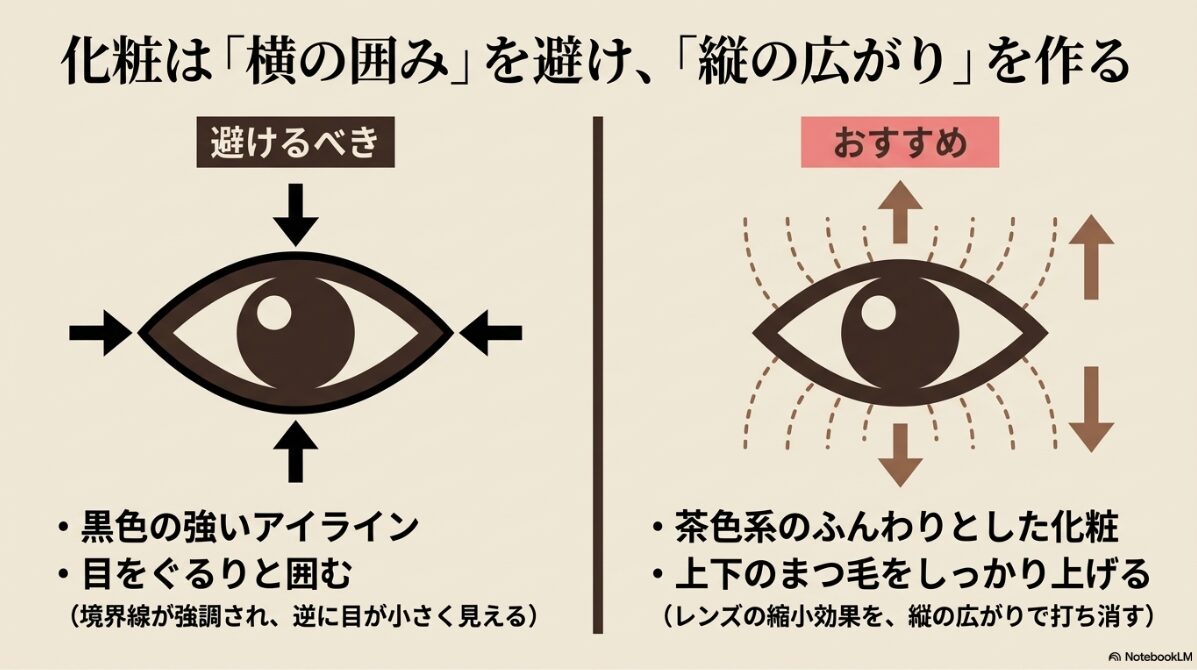 JINS 目が小さく ならない レンズ 口コミ　メイクの工夫で錯視効果をさらに倍増