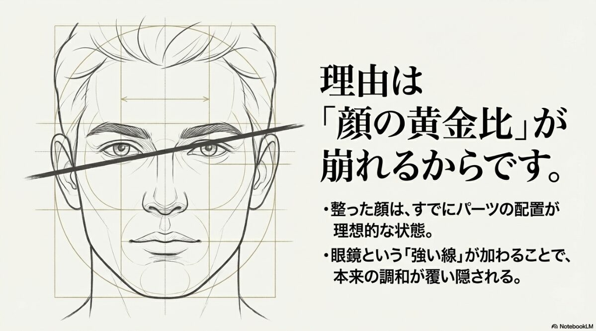 眼鏡 が似合わない イケメン　黄金比が崩れるのが最大の理由