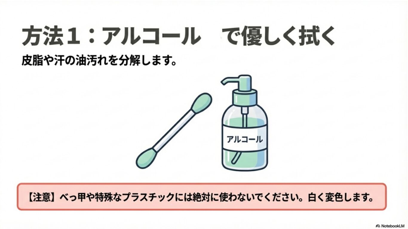 眼鏡 鼻あて 緑　アルコールを用いた拭き取り清掃