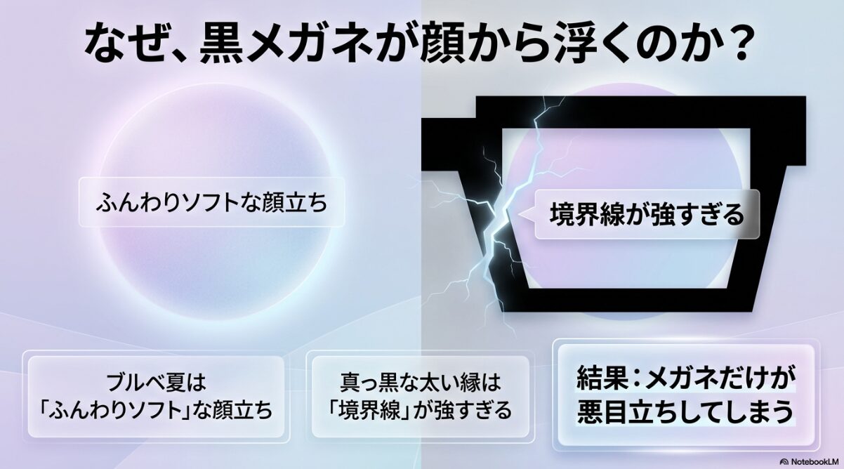 ブルベ 夏 メガネ　黒　似合わない？ブルベ夏の黒メガネを自然に合わせる選び方