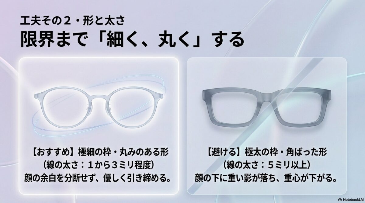 ブルベ 夏 メガネ　黒　極細フレームで視覚的重量を減らす