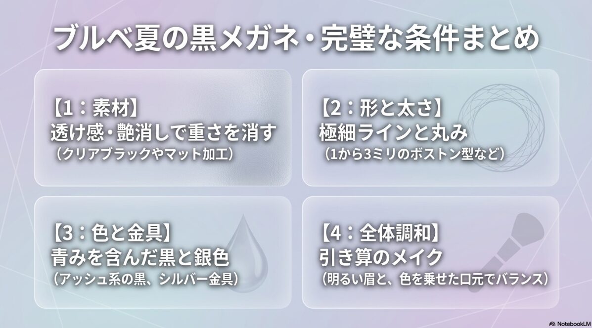 ブルベ 夏 メガネ　黒　ブルベ夏における黒メガネ選びのまとめ