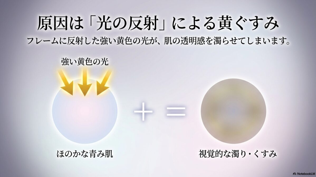 ブルベ 夏 メガネ　ゴールド　強い黄みが肌から浮く現象のメカニズム