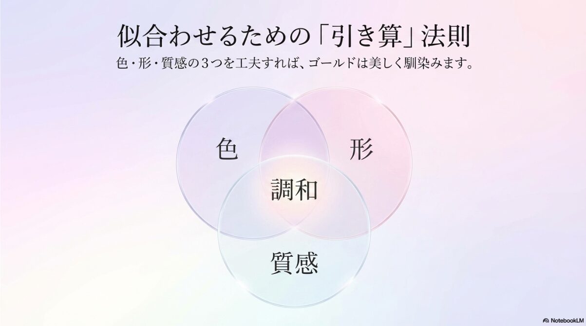 ブルベ 夏 メガネ　ゴールド　強い黄みが肌から浮く現象のメカニズム2