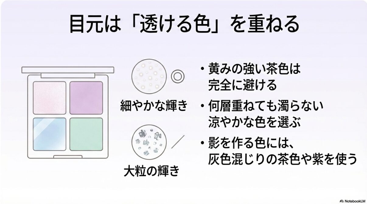 ブルベ 夏 メガネ　ブラウン　ブルベ夏向けメガネとアイシャドウの色