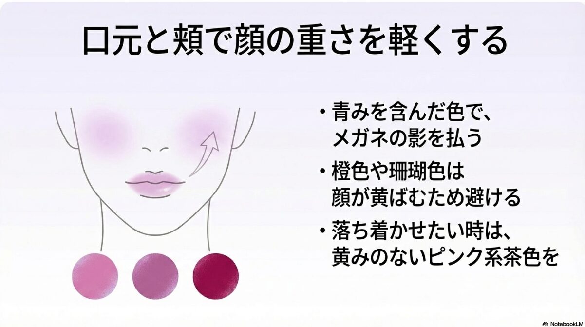 ブルベ 夏 メガネ　ブラウン　ブラウンメガネに映えるブルベ夏リップ