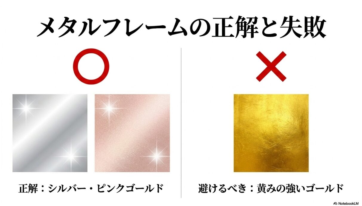 ブルベ 夏 メガネ　色　ブルベ夏のメガネでゴールドを取り入れる正解