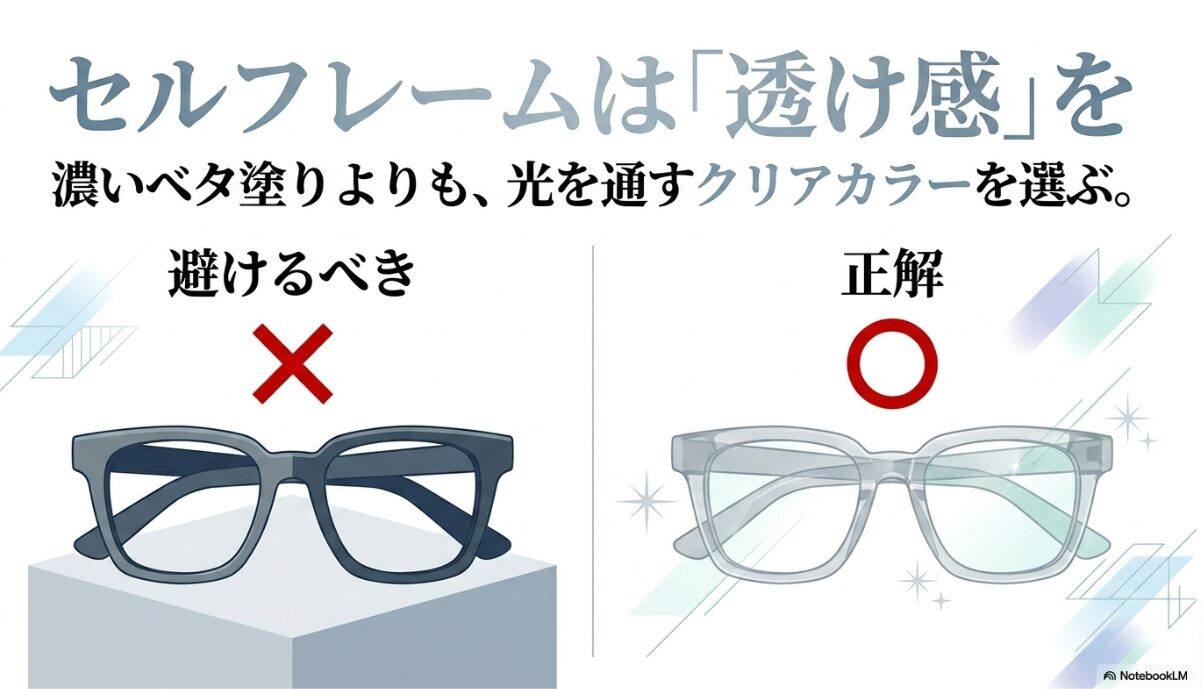 ブルベ 夏 メガネ　色　抜け感重視ならクリア系セルフレーム