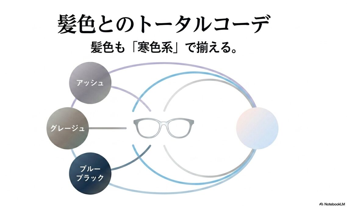 ブルベ 夏 メガネ　色　アッシュ系など寒色の髪色との合わせ方