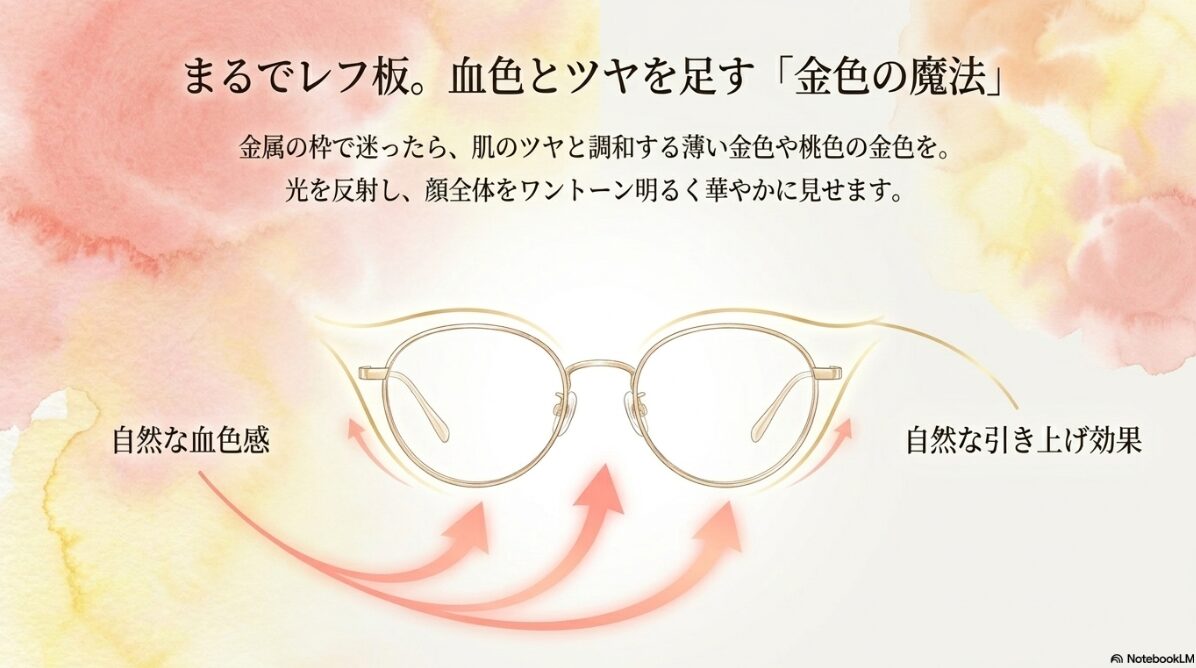 イエベ 春 メガネ 色　イエベ春のメガネはゴールドが最適
