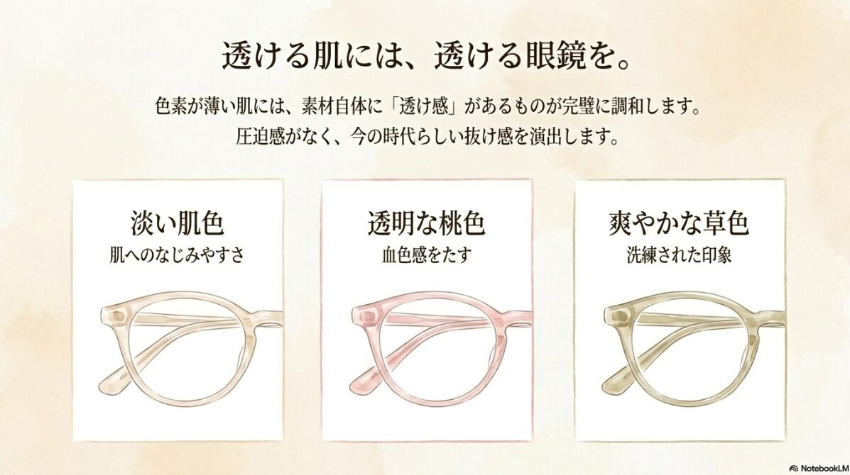 イエベ 春 メガネ 色　イエベ春とクリアメガネの相性とは