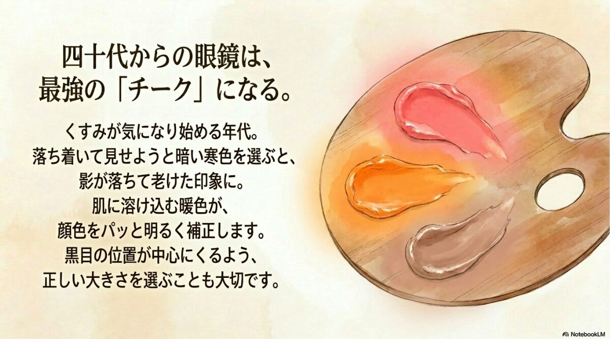 イエベ 春 メガネ 色　40代のイエベ春向け老け見え回避術