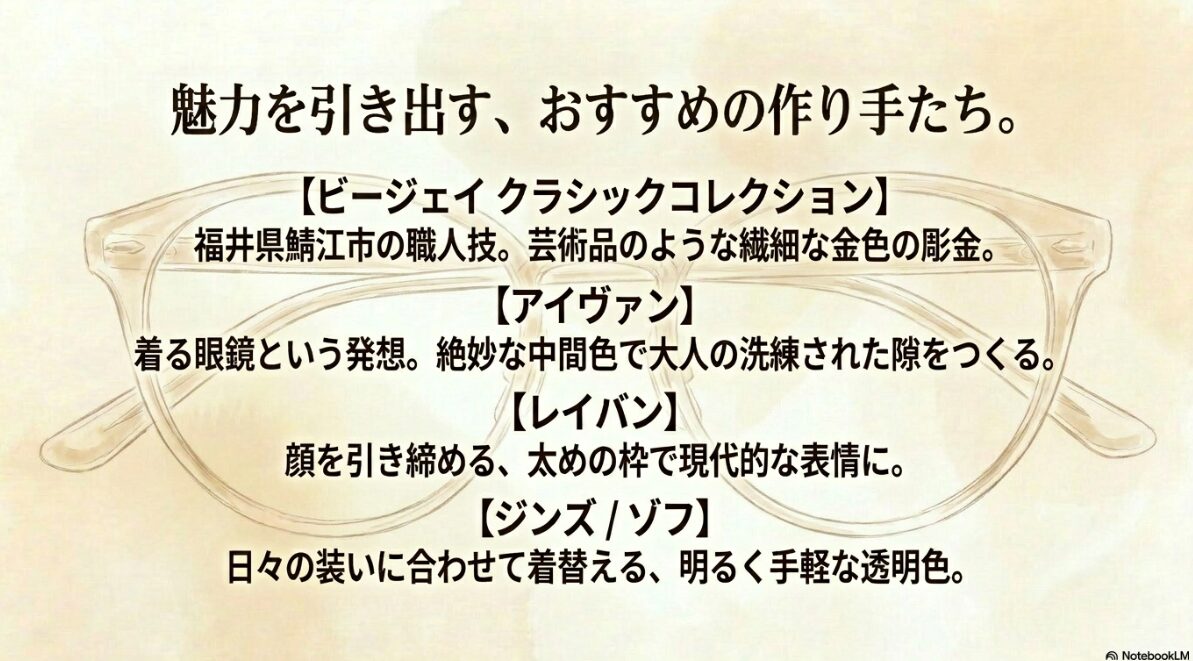 イエベ 春 メガネ 色　イエベ春向け推奨メガネブランド