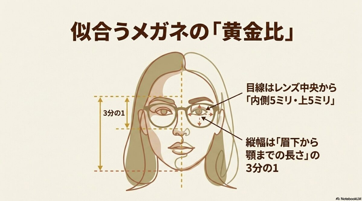 イエベ 秋 黒縁 メガネ　顔型と黄金比に基づいたシェイプの基本2