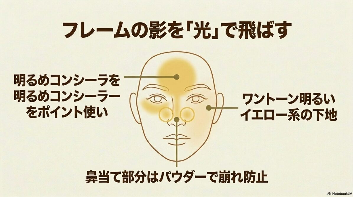 イエベ 秋 黒縁 メガネ　抜け感を出すベースメイクのコツ