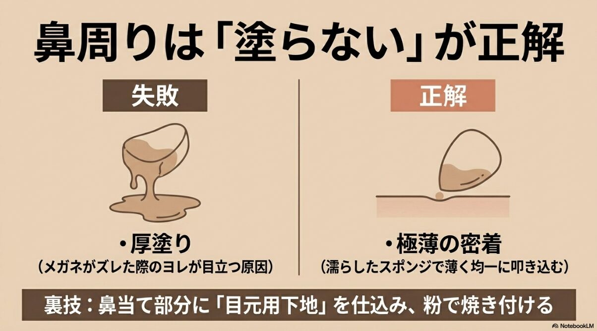 メガネ　メイク　鼻パッドのメイク崩れを防ぐ方法