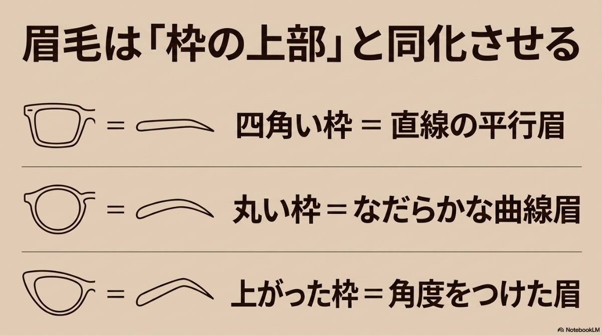 メガネ　メイク　フレームと眉のラインを「同化」させる