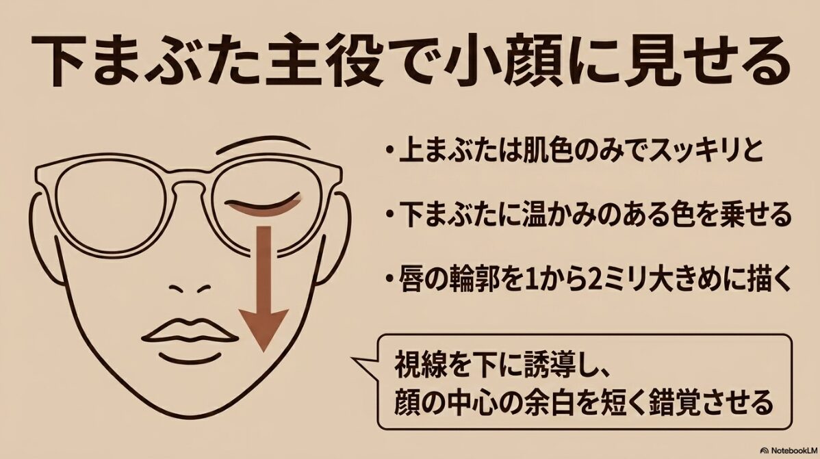 メガネ　メイク　下重心メイクで視線を下げる
