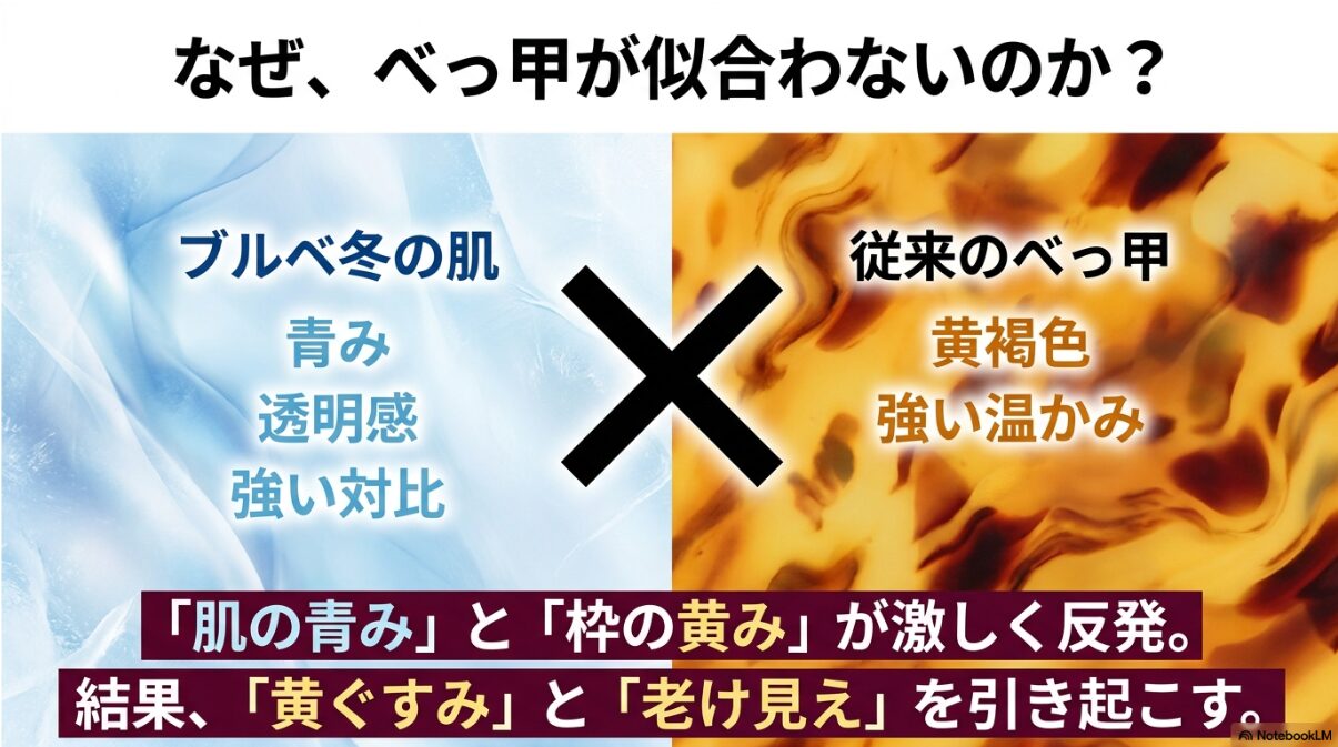 ブルベ 冬 メガネ べっ甲　ブルベ冬はべっ甲メガネが似合わない？