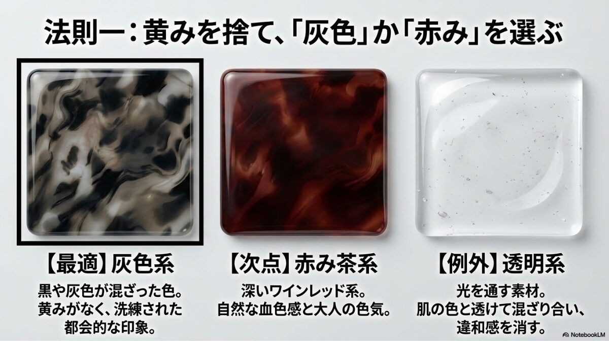 ブルベ 冬 メガネ べっ甲　ブルベ冬に似合うべっ甲柄の色味