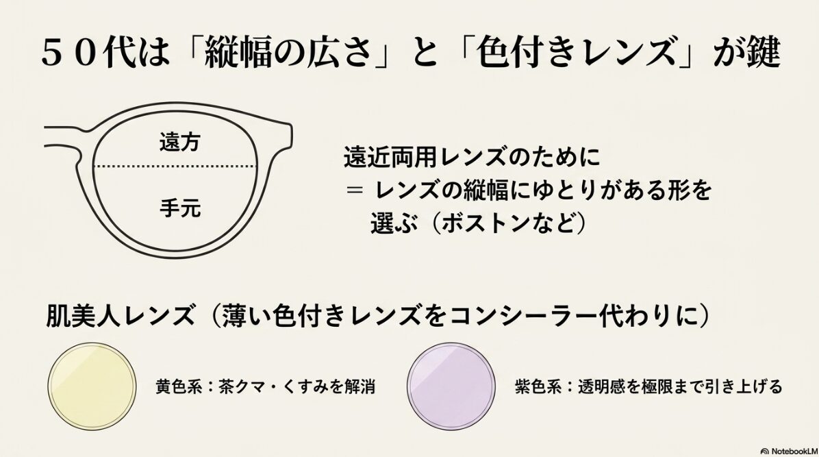 パーソナルカラー　メガネ　50代を若々しく見せるレンズ効果