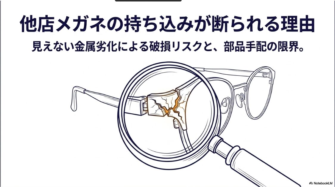 金属劣化による破損リスクや代替部品手配の限界により、他店メガネの持ち込みが断られる理由