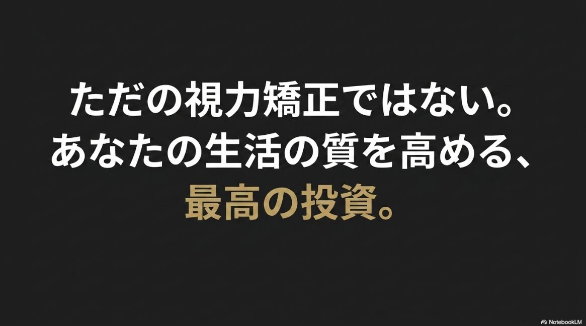 ただの視力矯正ではない。あなたの生活の質を高める、最高の投資と書かれたスライド
