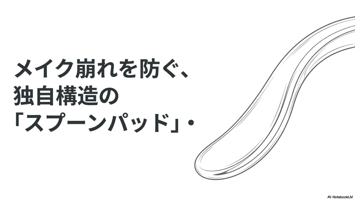 メイク崩れを防ぐ、独自構造のスプーンパッドと書かれたスライド