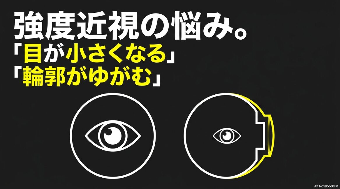 強度近視の悩みである、目が小さくなる現象や輪郭がゆがむ課題