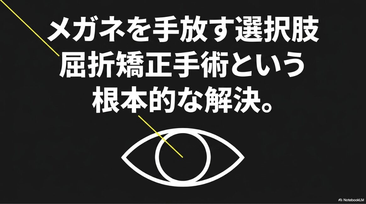 メガネを手放す選択肢として、屈折矯正手術という根本的な解決方法がある