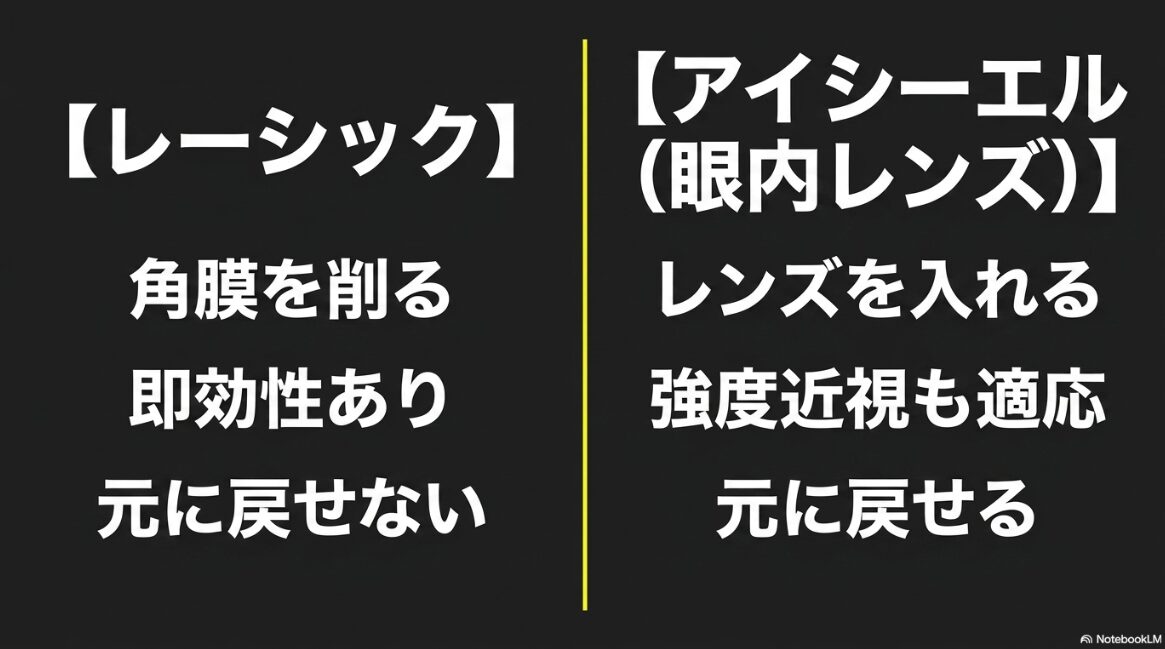 角膜を削るレーシックと、レンズを入れるICL(眼内コンタクトレンズ)の特徴と違い