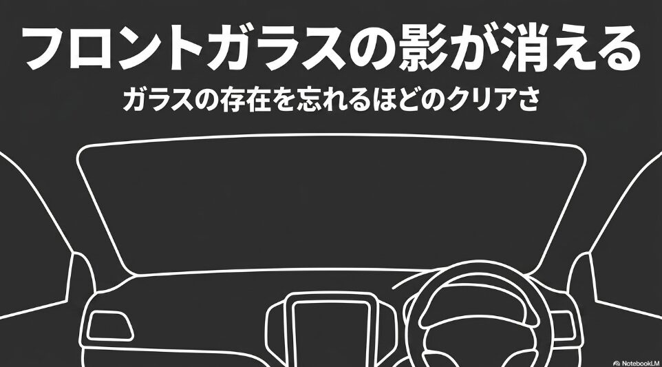 フロントガラスの影が消え、ガラスの存在を忘れるほどのクリアな視界のイラスト