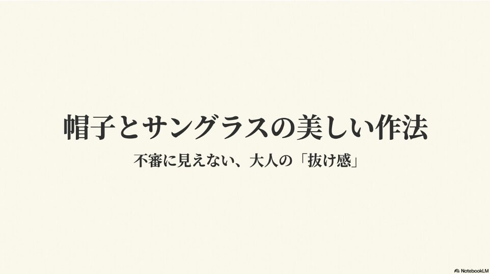 帽子とサングラスの美しい作法、不審に見えない大人の抜け感と書かれたタイトル画像。
